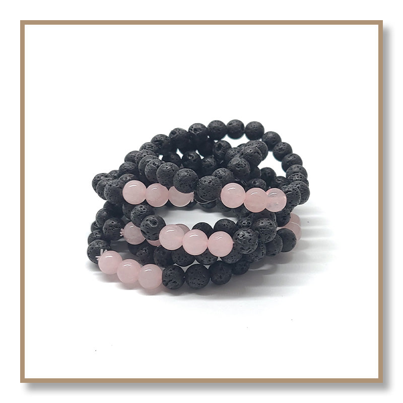 Rose Quartz & Lava Beads Chakra Bracelet (8mm)